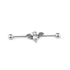 Engraved Crystal Bat Stainless Steel Industrial Barbell