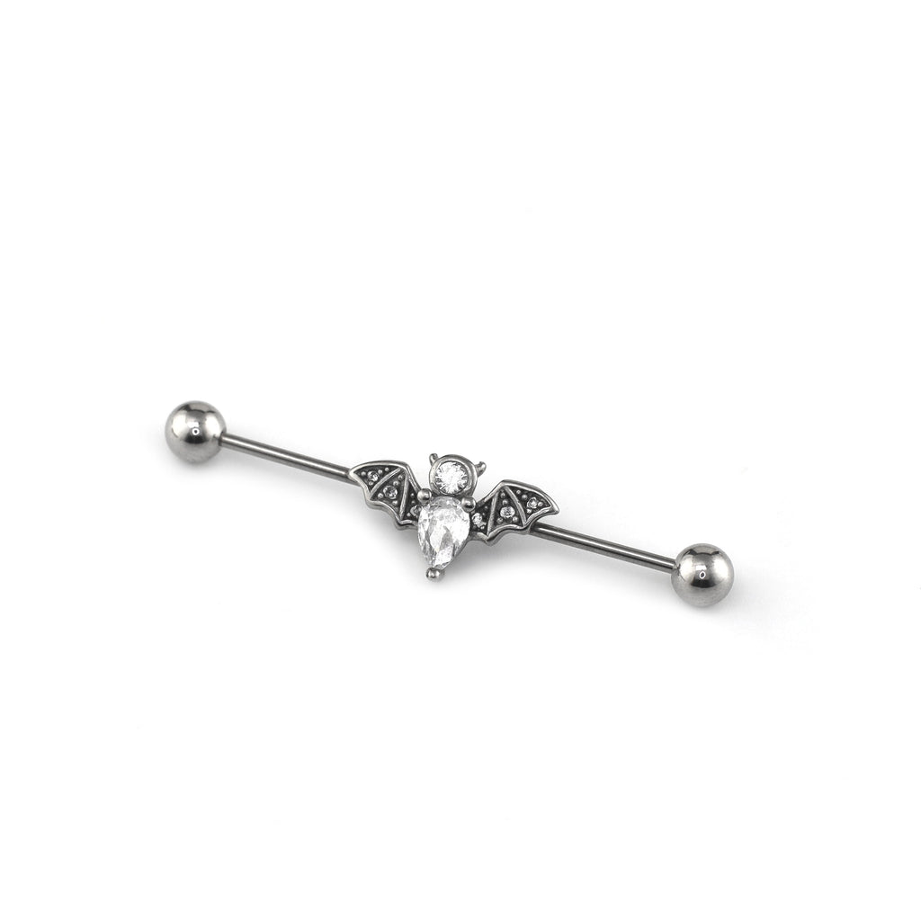 Engraved Crystal Bat Stainless Steel Industrial Barbell