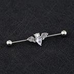 Engraved Crystal Bat Stainless Steel Industrial Barbell