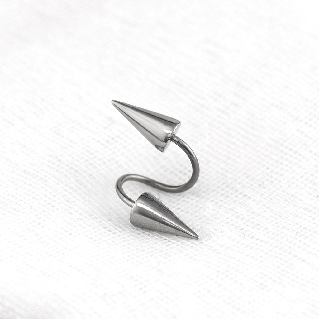 S-Shaped Large Spike Externally Threaded Stainless Steel Lip Ring
