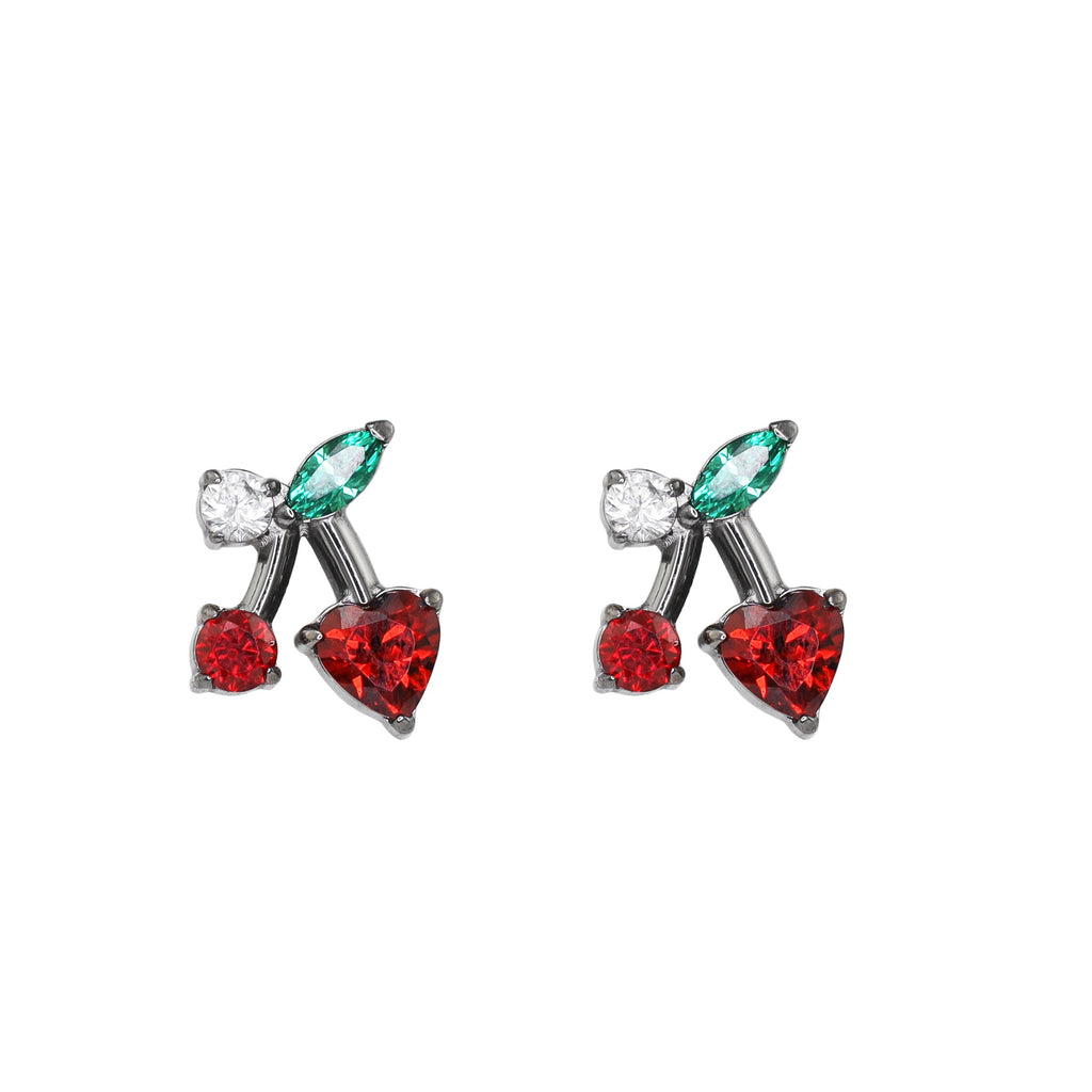 Heart CZ Cherry Titanium Ear Studs
