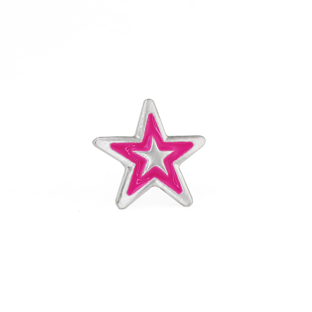 Silver & Barbie Pink Star Externally Threaded Stainless Steel Ear Studs