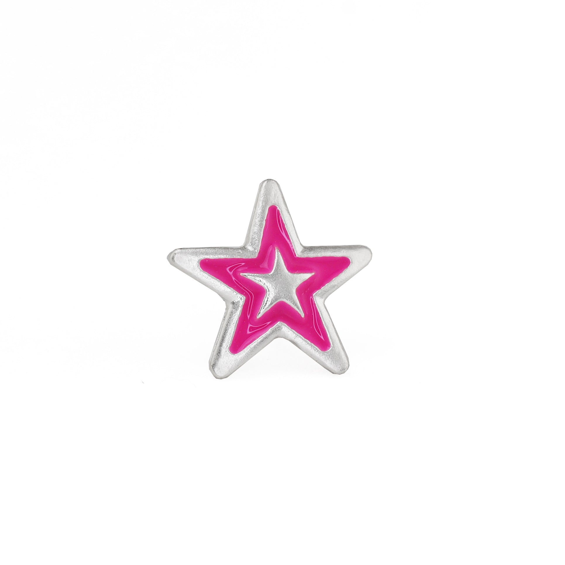 Silver & Barbie Pink Star Externally Threaded Stainless Steel Ear Studs