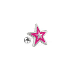 Silver & Barbie Pink Star Externally Threaded Stainless Steel Ear Studs