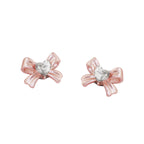 Heart CZ Pink Bow Internally Threaded Stainless Steel Studs