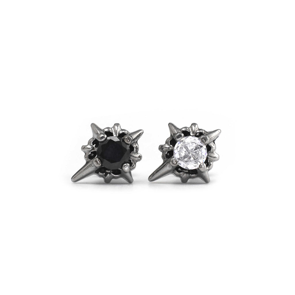 PAIR OF Black & White CZ 3D Hexagram Stainless Steel Ear Studs
