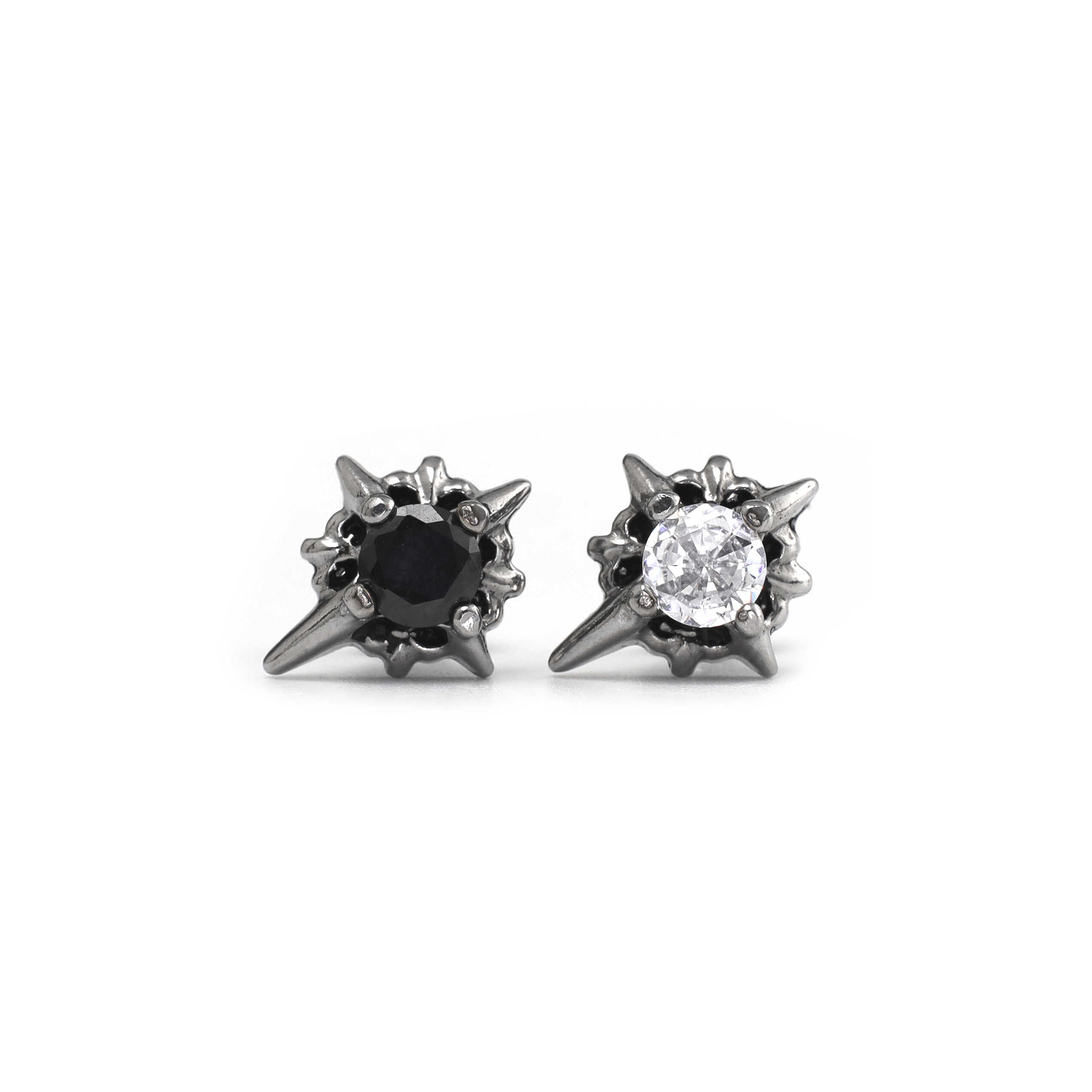 PAIR OF Black & White CZ 3D Hexagram Stainless Steel Ear Studs