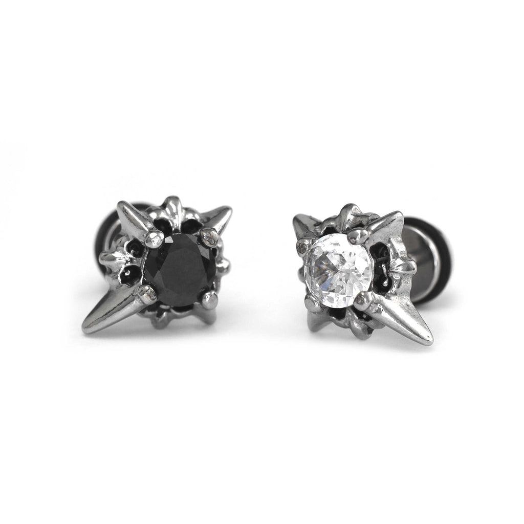 PAIR OF Black & White CZ 3D Hexagram Stainless Steel Ear Studs
