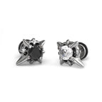 PAIR OF Black & White CZ 3D Hexagram Stainless Steel Ear Studs