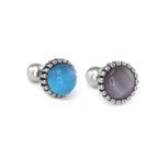 Gray & Blue CZ Externally Threaded Stainless Steel Ear Studs