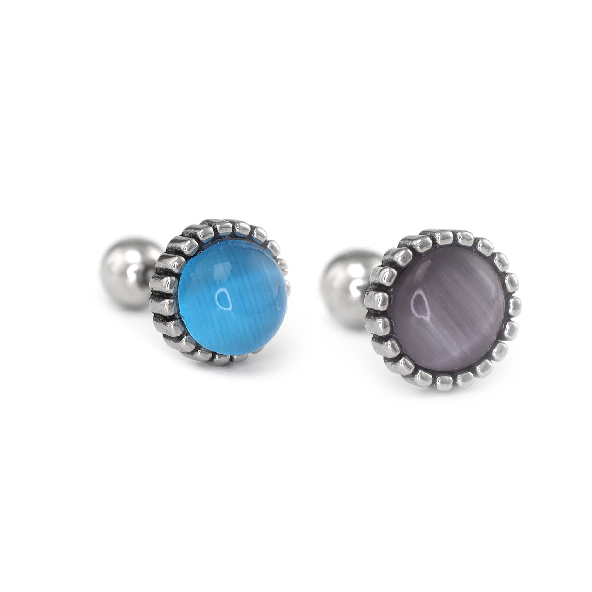Gray & Blue CZ Externally Threaded Stainless Steel Ear Studs