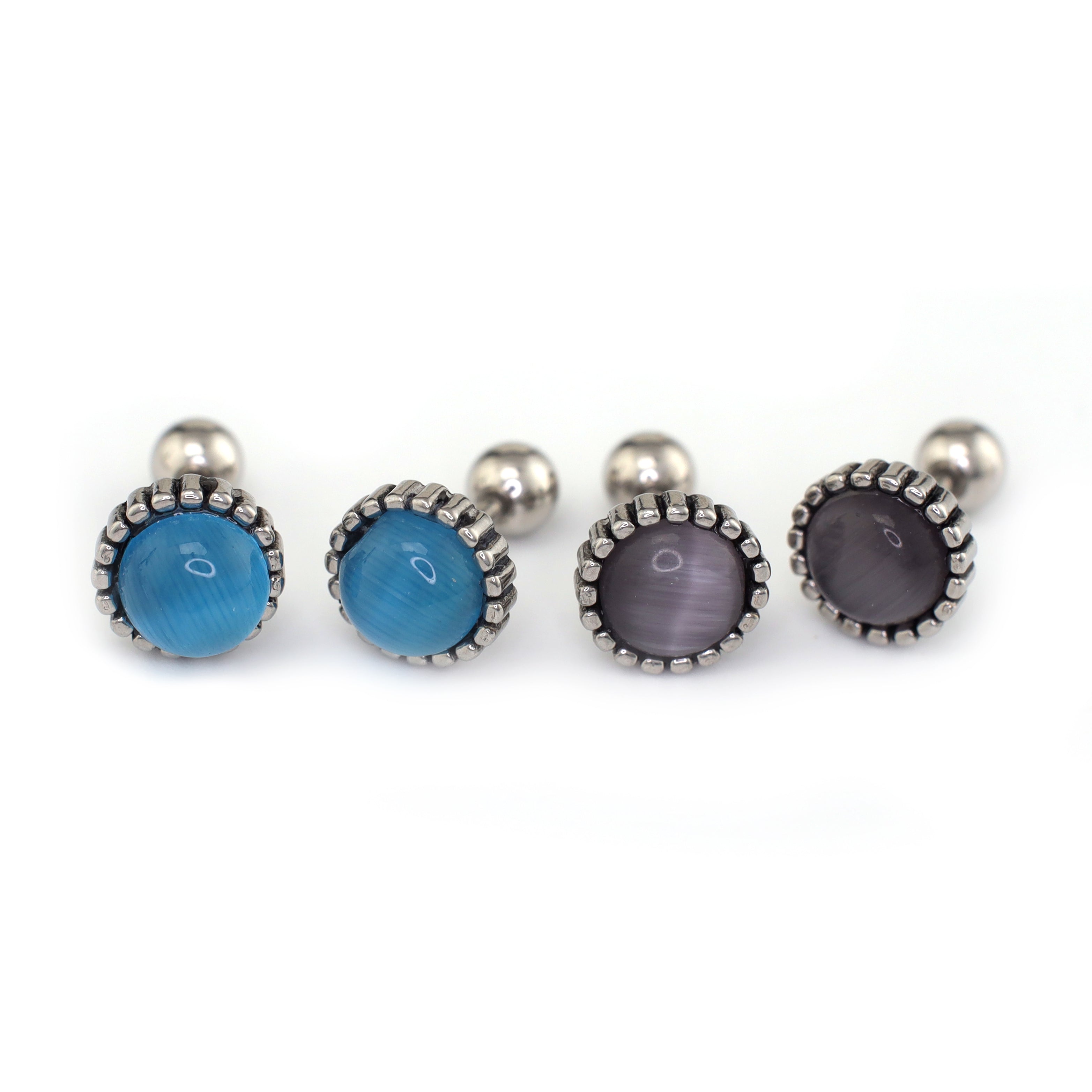 Gray & Blue CZ Externally Threaded Stainless Steel Ear Studs