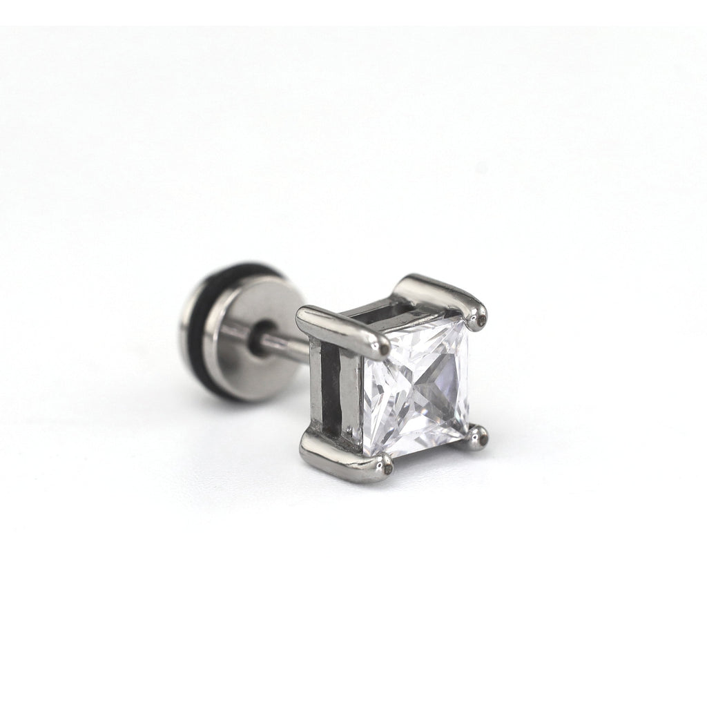 PAIR OF Minimalist Square CZ Stainless Steel Ear Studs