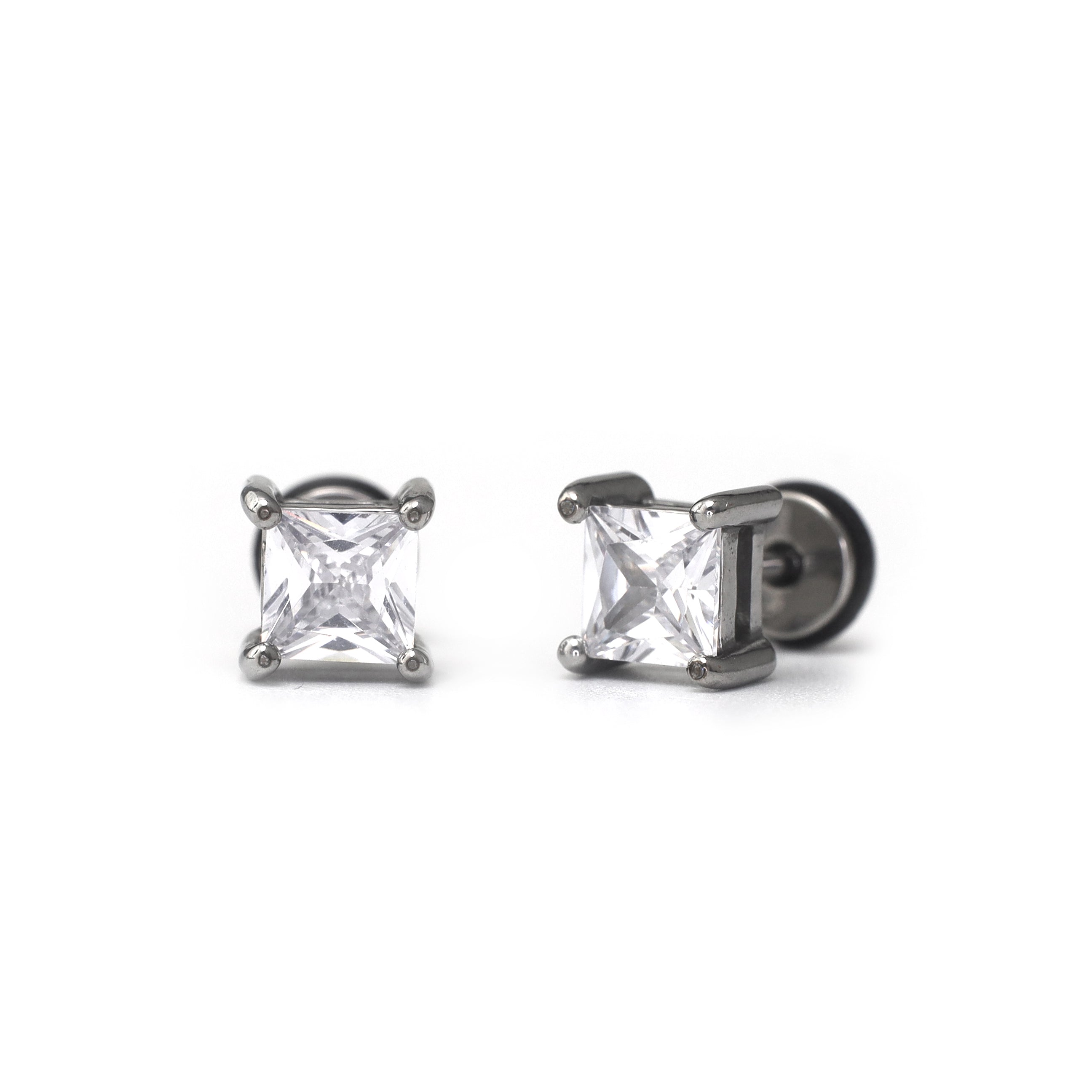PAIR OF Minimalist Square CZ Stainless Steel Ear Studs