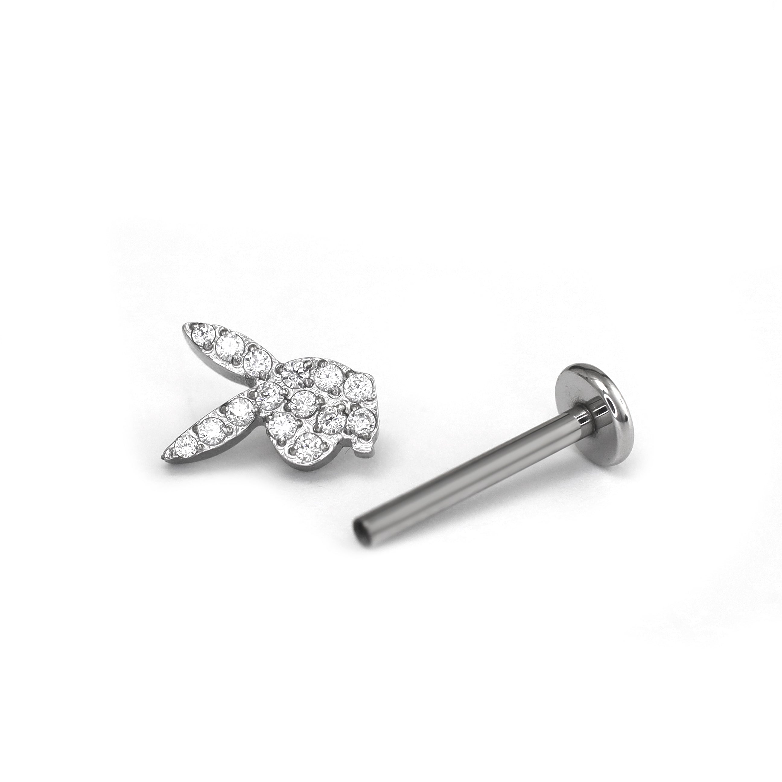 Full CZ Rabbit Head Internally Threaded Stainless Steel Ear Studs