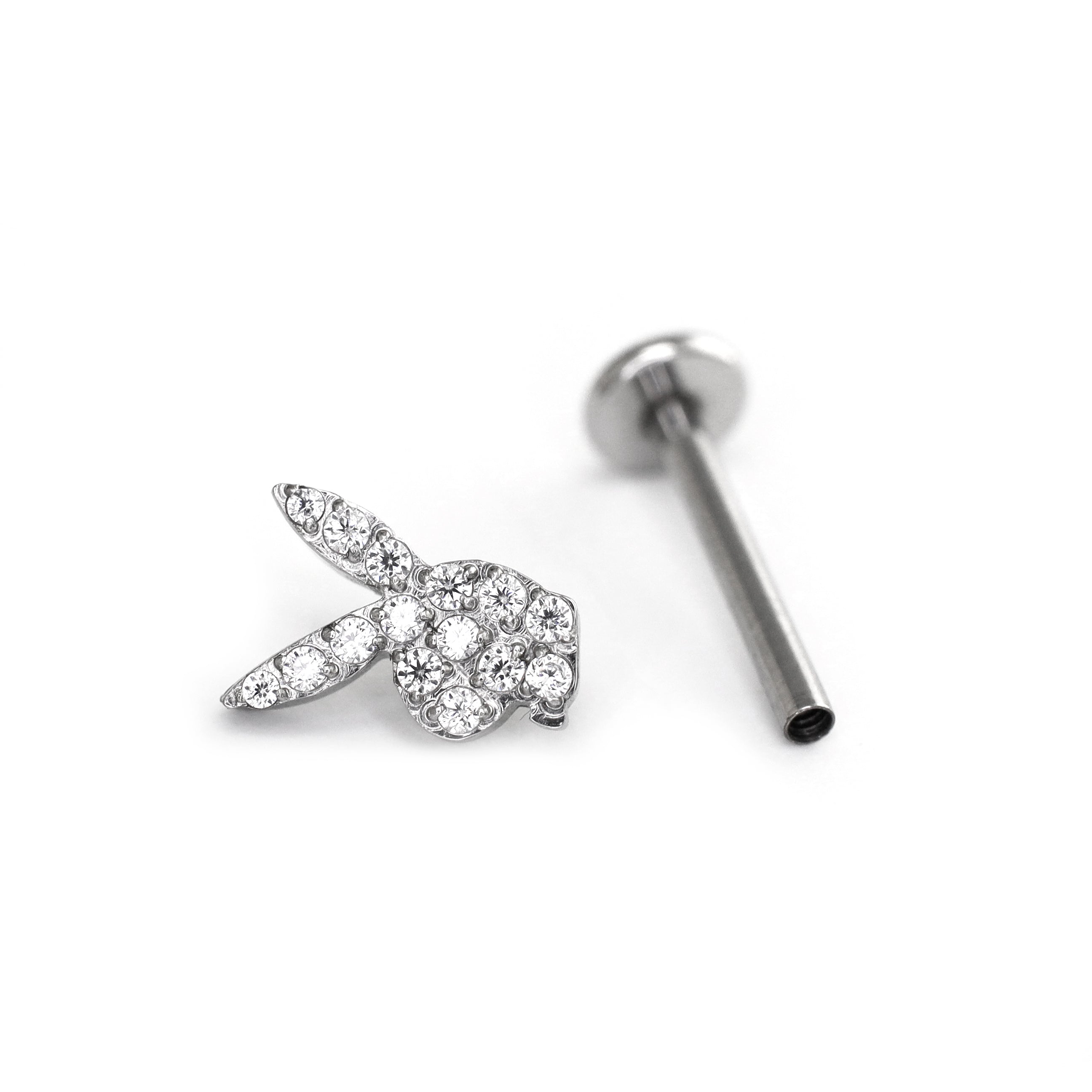 Full CZ Rabbit Head Internally Threaded Stainless Steel Ear Studs