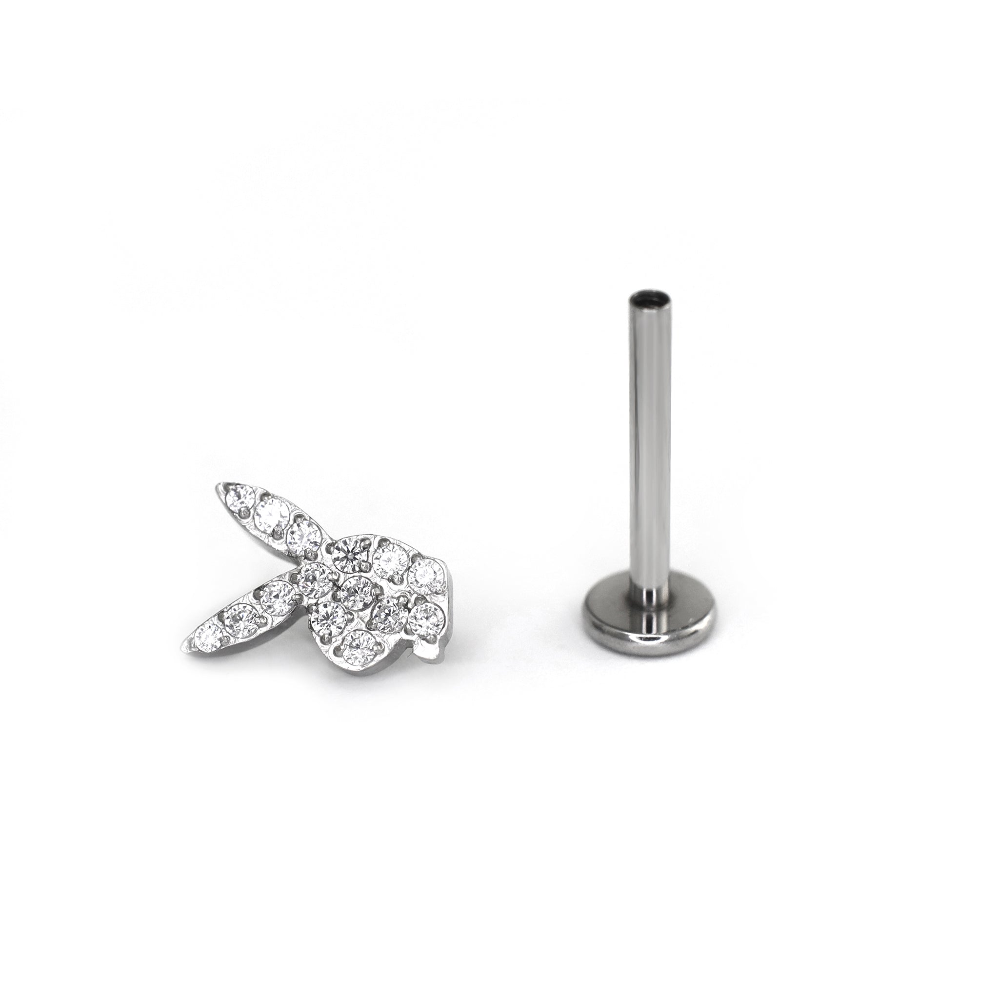 Full CZ Rabbit Head Internally Threaded Stainless Steel Ear Studs