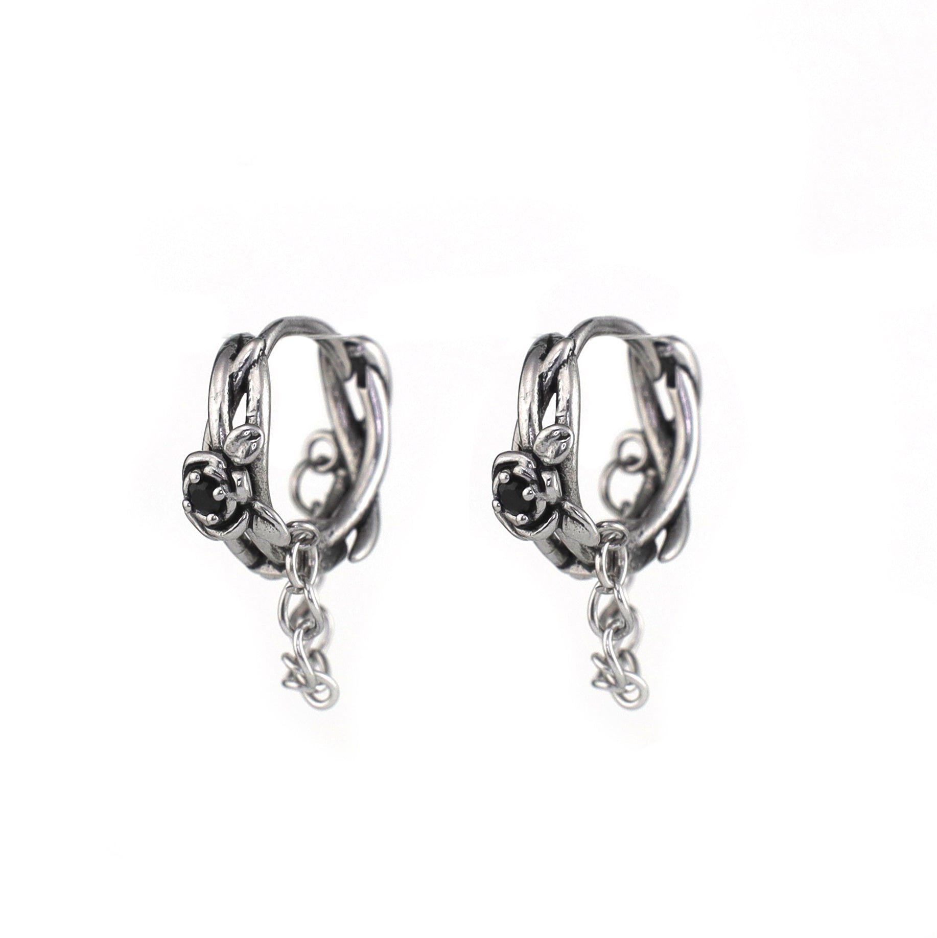 Rose Vine Drop Chain Stainless Steel Earrings