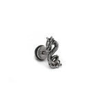 PAIR OF Engraved Dragon Silver & Black Externally Threaded Stainless Steel Ear Studs