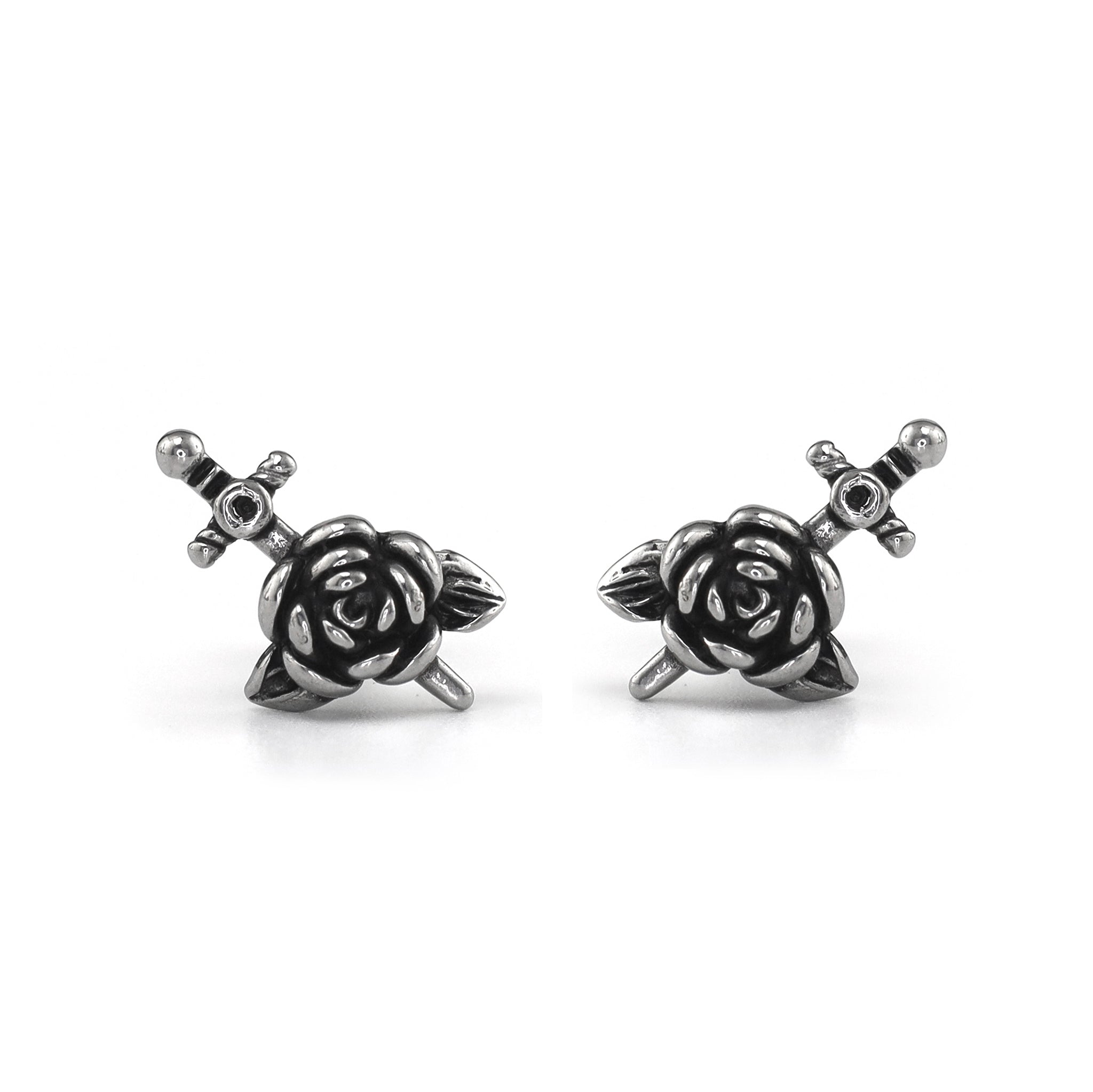 3D Dagger & Rose Stainless Steel Ear Studs