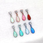 Heart CZ & Opal Teardrop Dangle Titanium Ear Studs