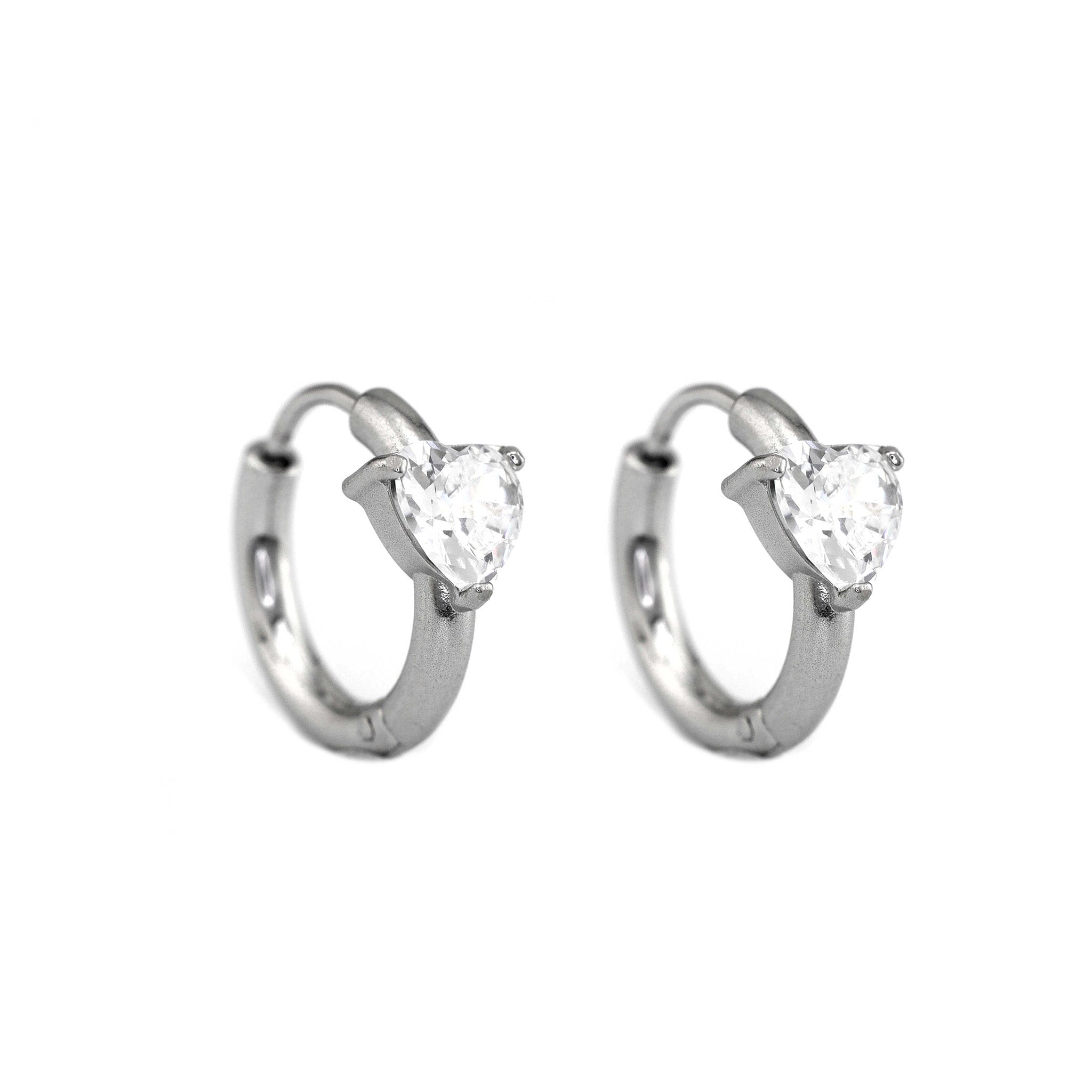 Large Heart CZ Stainless Steel Earrings