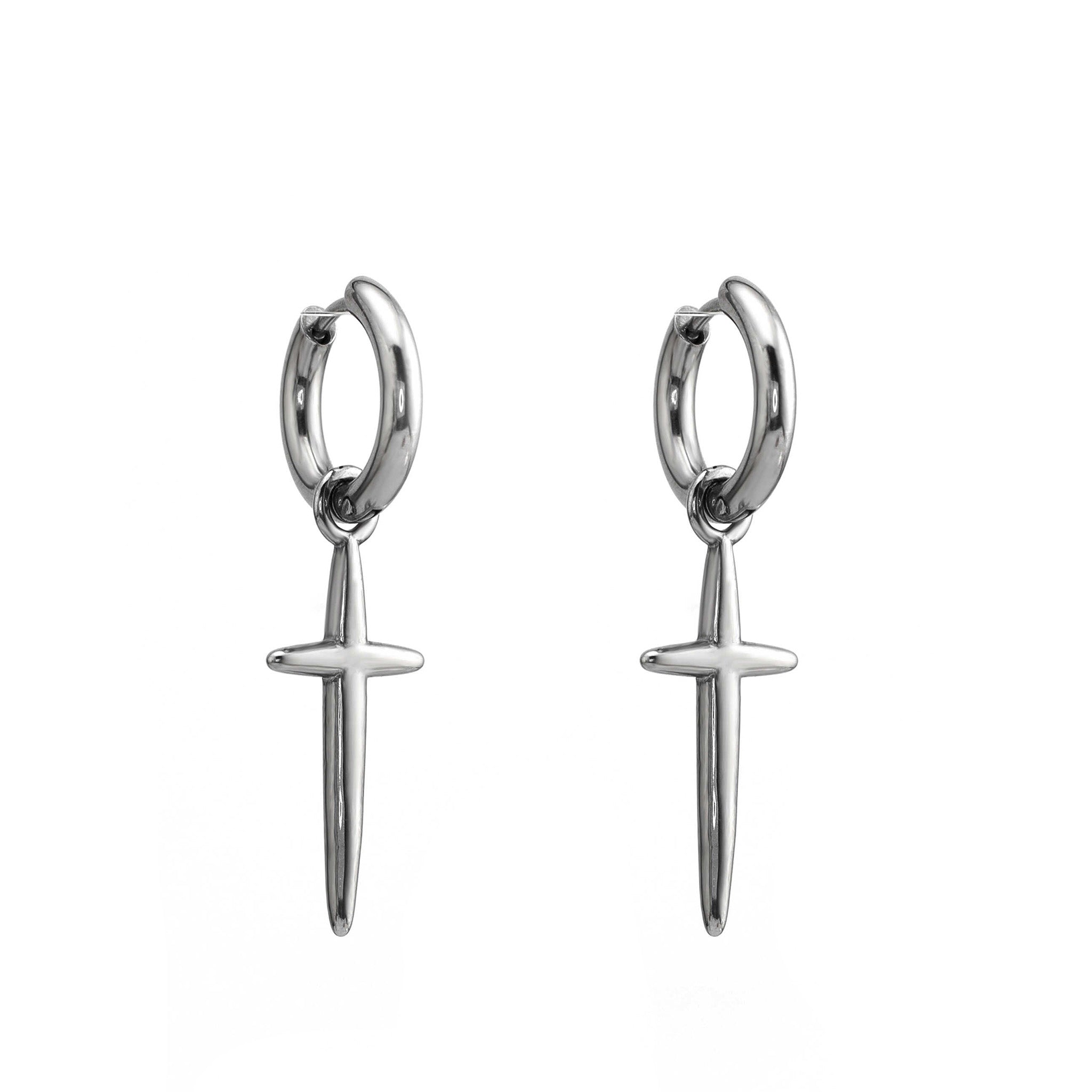 Minimalist 3D Large Cross Stainless Steel Earrings