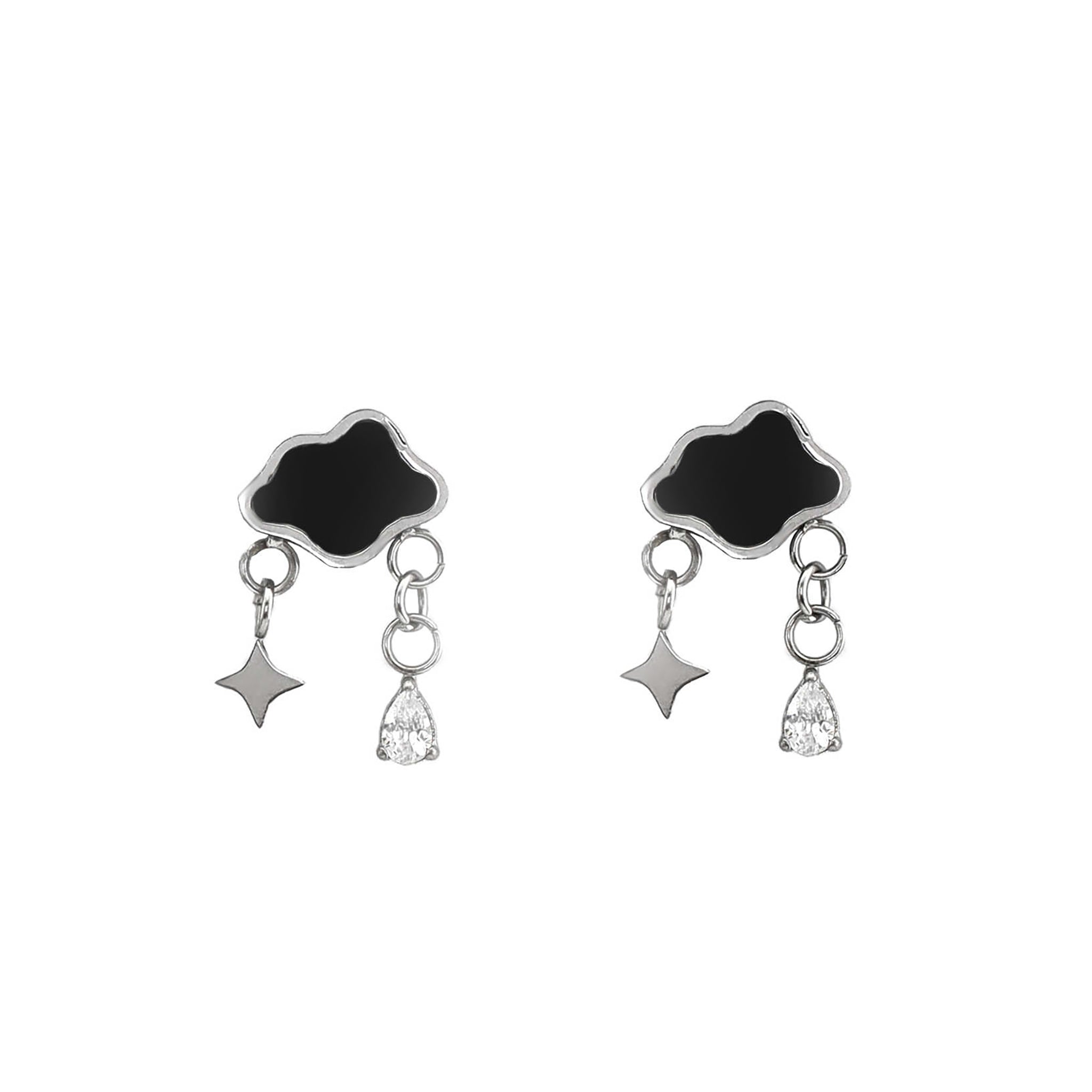 16G Black & White Cloud Dangle Stainless Steel Ear Studs