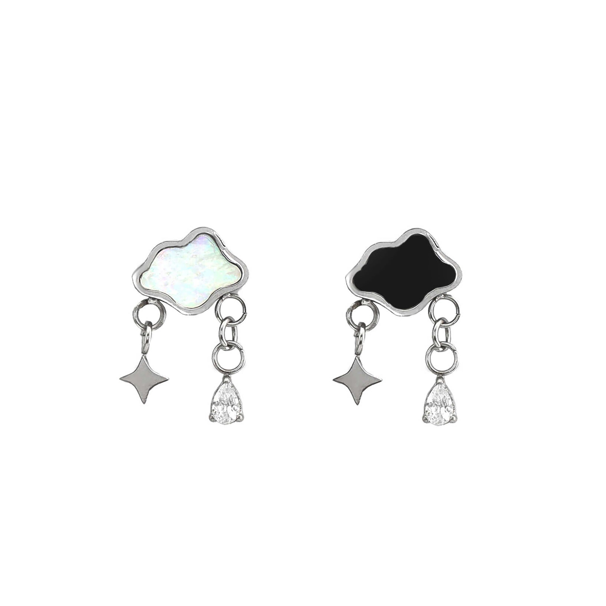 16G Black & White Cloud Dangle Stainless Steel Ear Studs