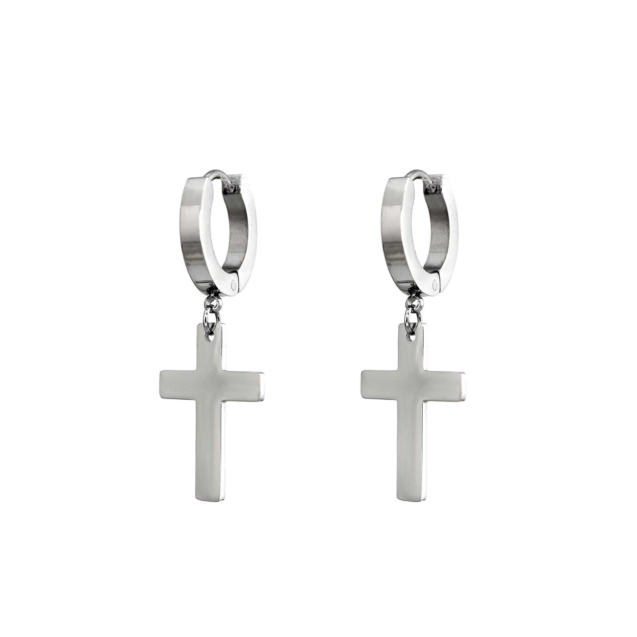 Mirror-Finish Cross Stainless Steel Earrings