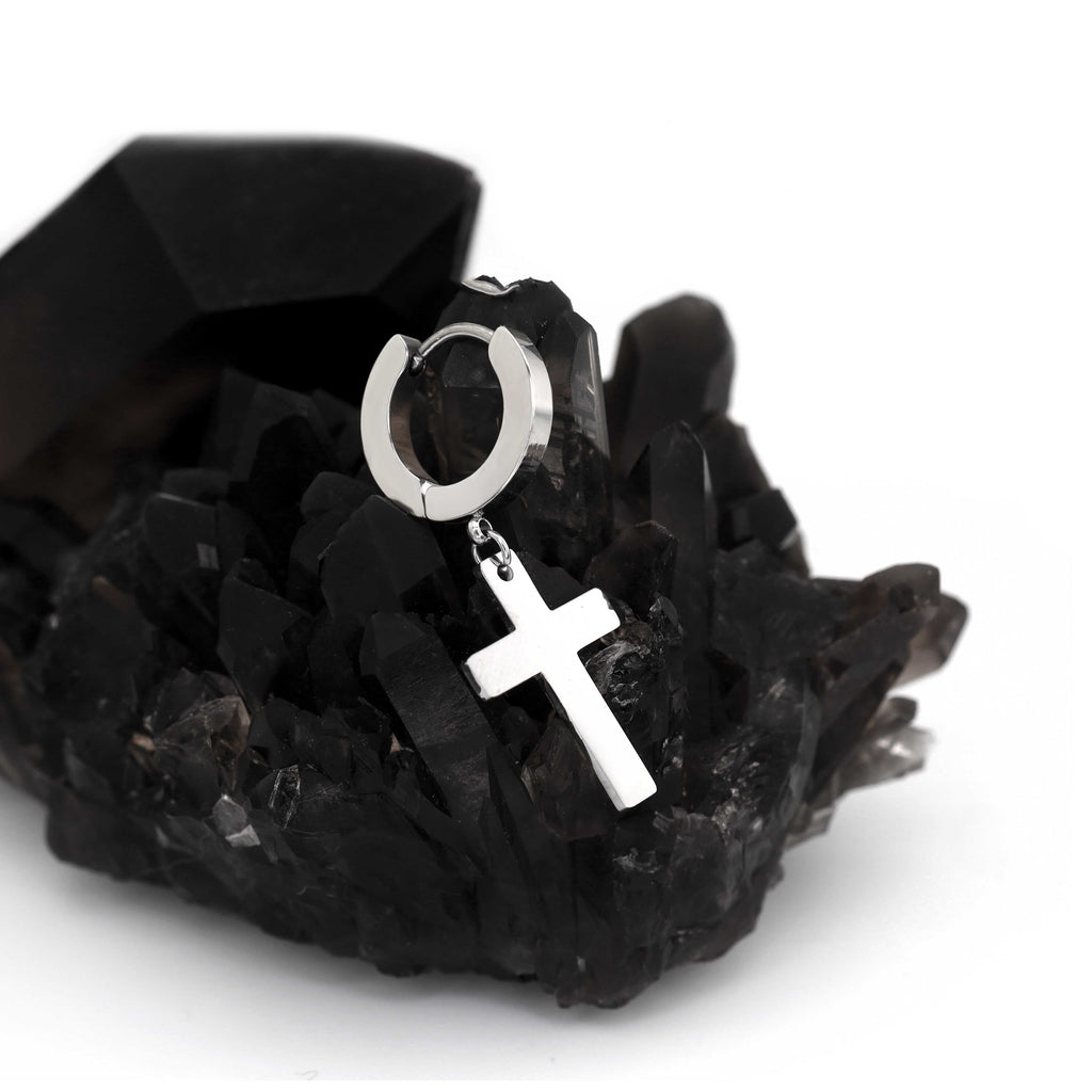 Mirror-Finish Cross Stainless Steel Earrings