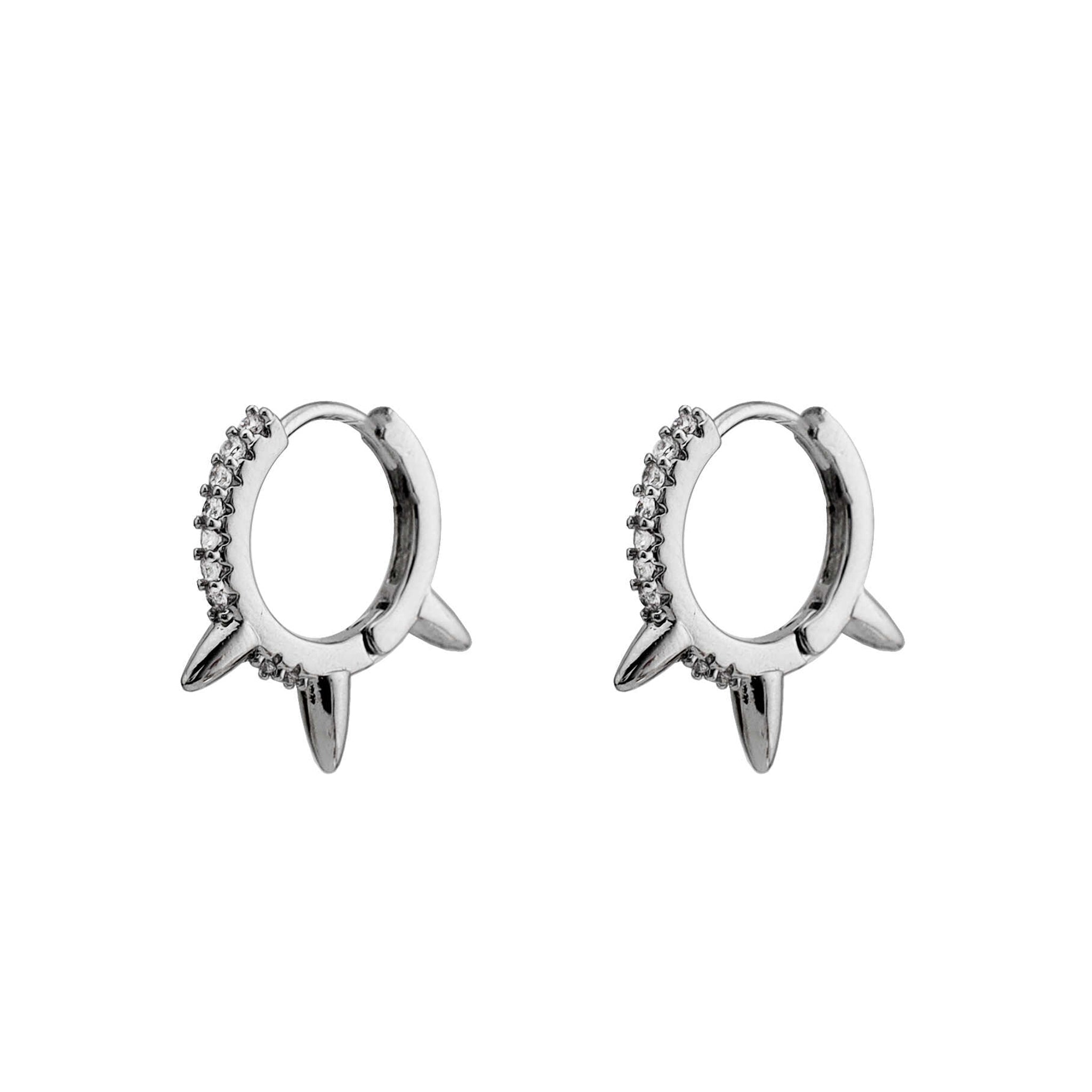 Side-Set CZ Spike Stainless Steel Earrings