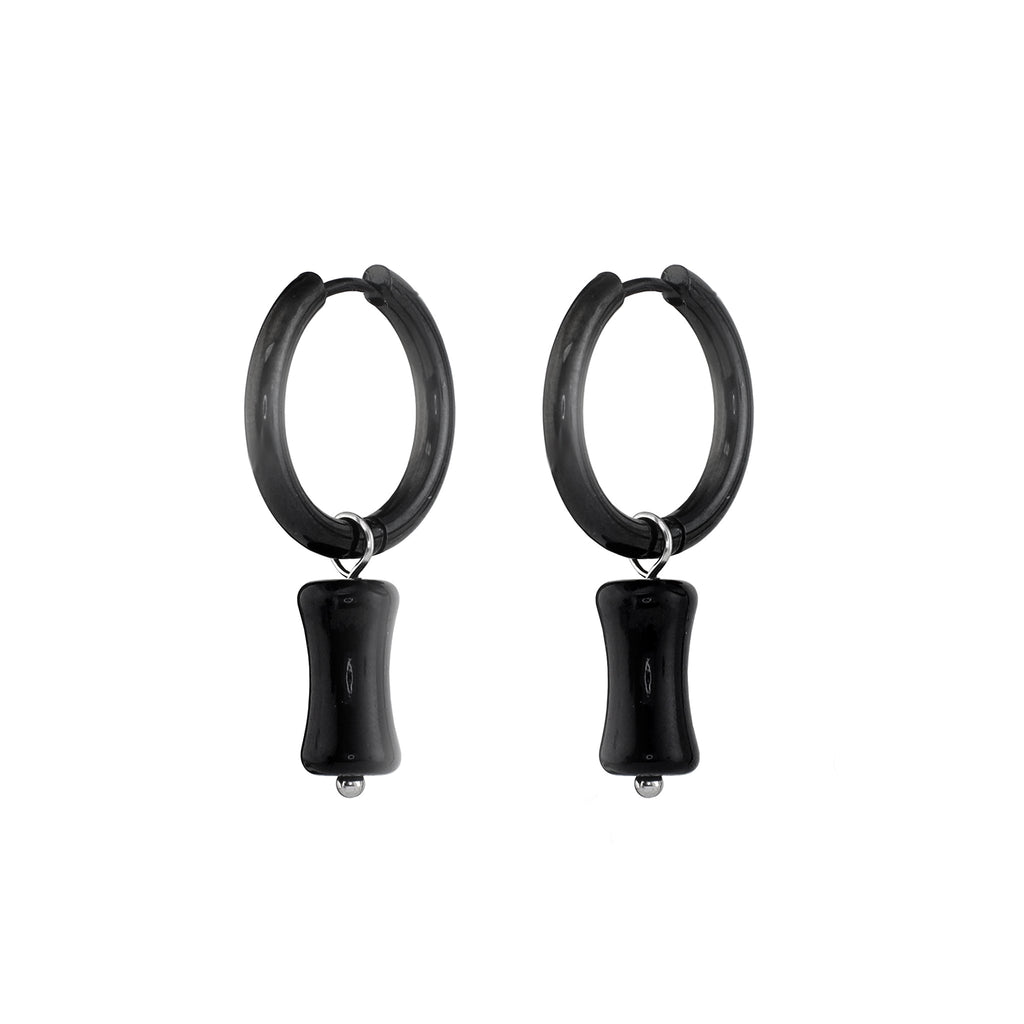 PAIR OF Black, White & Green Bamboo Segment Dangle Earrings