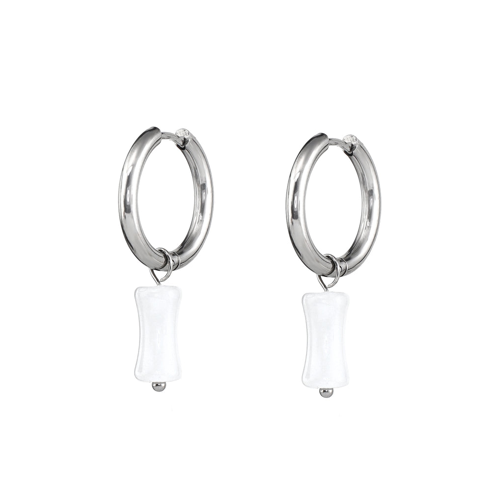 PAIR OF Black, White & Green Bamboo Segment Dangle Earrings