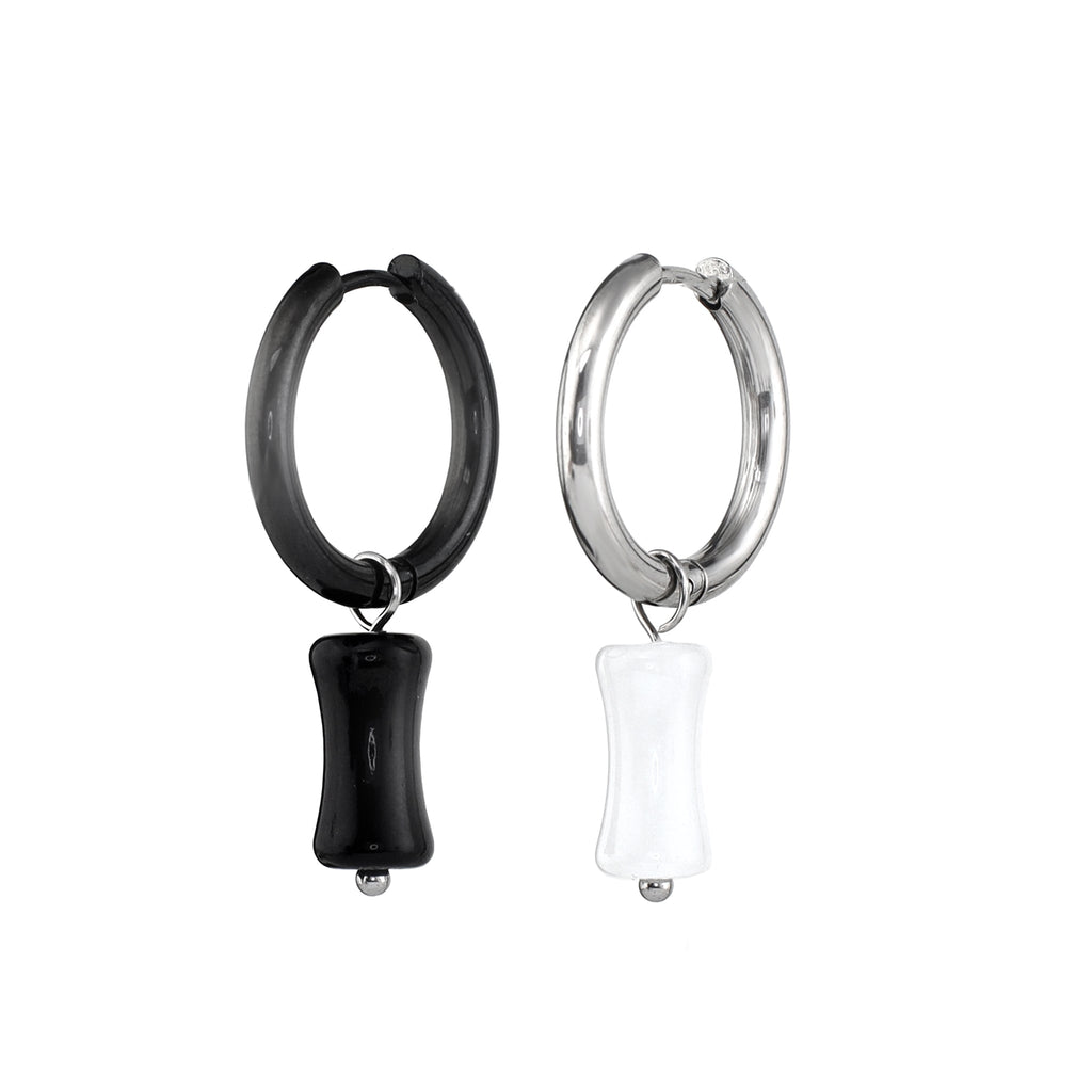 PAIR OF Black, White & Green Bamboo Segment Dangle Earrings