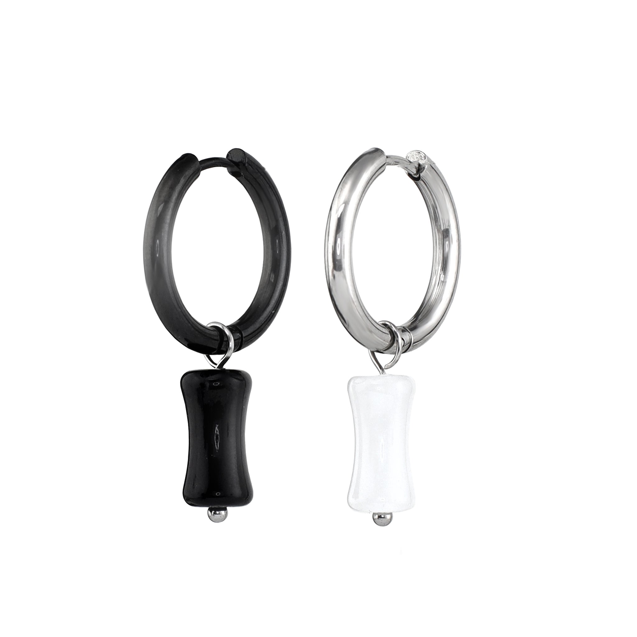 PAIR OF Black, White & Green Bamboo Segment Dangle Earrings