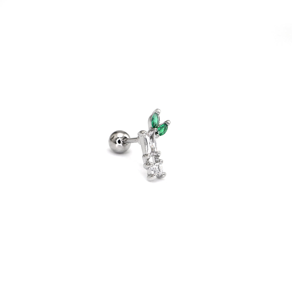 White & Green CZ Bamboo Segment Thin Gauge Ear Studs