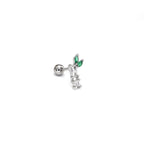 White & Green CZ Bamboo Segment Thin Gauge Ear Studs