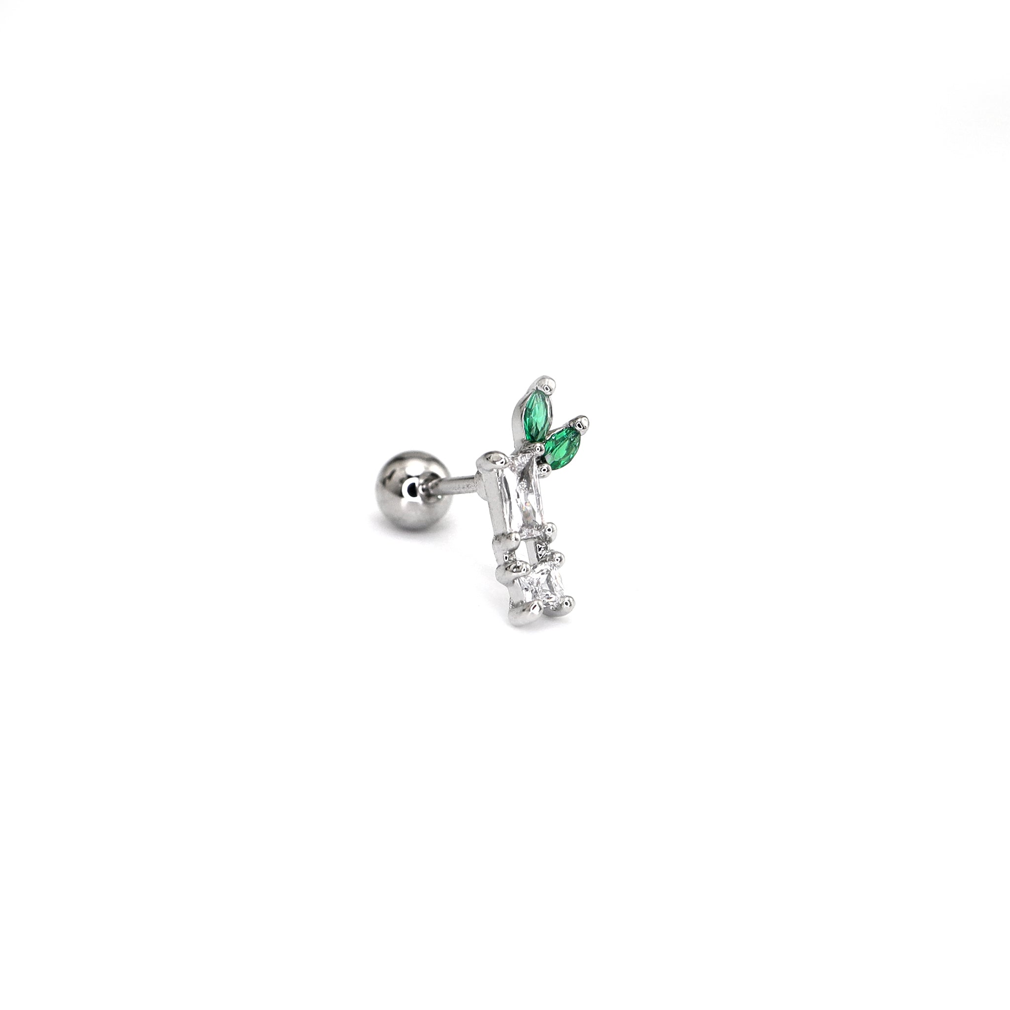 White & Green CZ Bamboo Segment Thin Gauge Ear Studs
