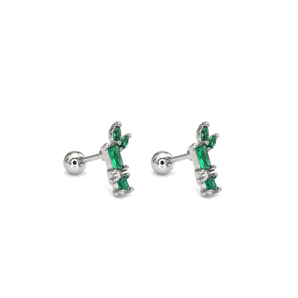 White & Green CZ Bamboo Segment Thin Gauge Ear Studs