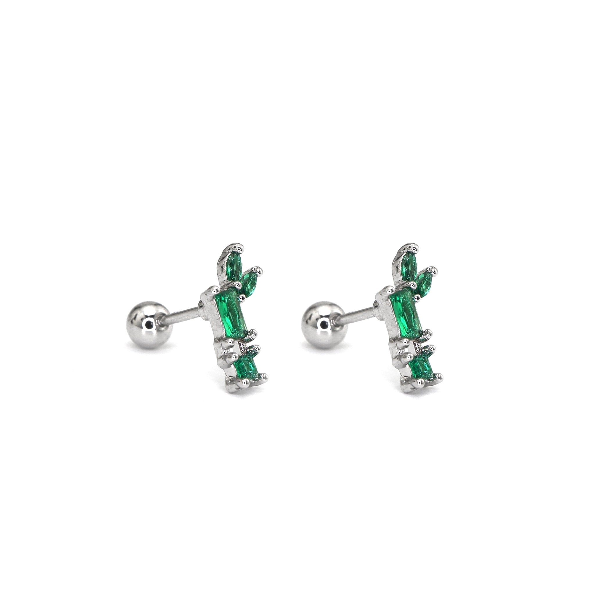 White & Green CZ Bamboo Segment Thin Gauge Ear Studs