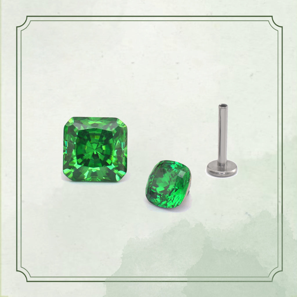 Emerald-Cut Square CZ Internally Threaded Titanium Studs