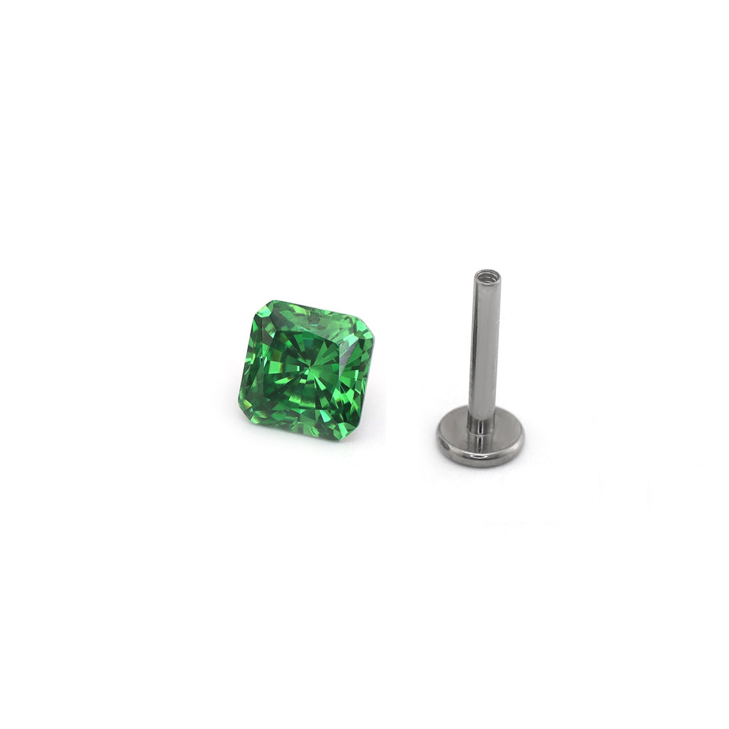 Emerald-Cut Square CZ Internally Threaded Titanium Studs