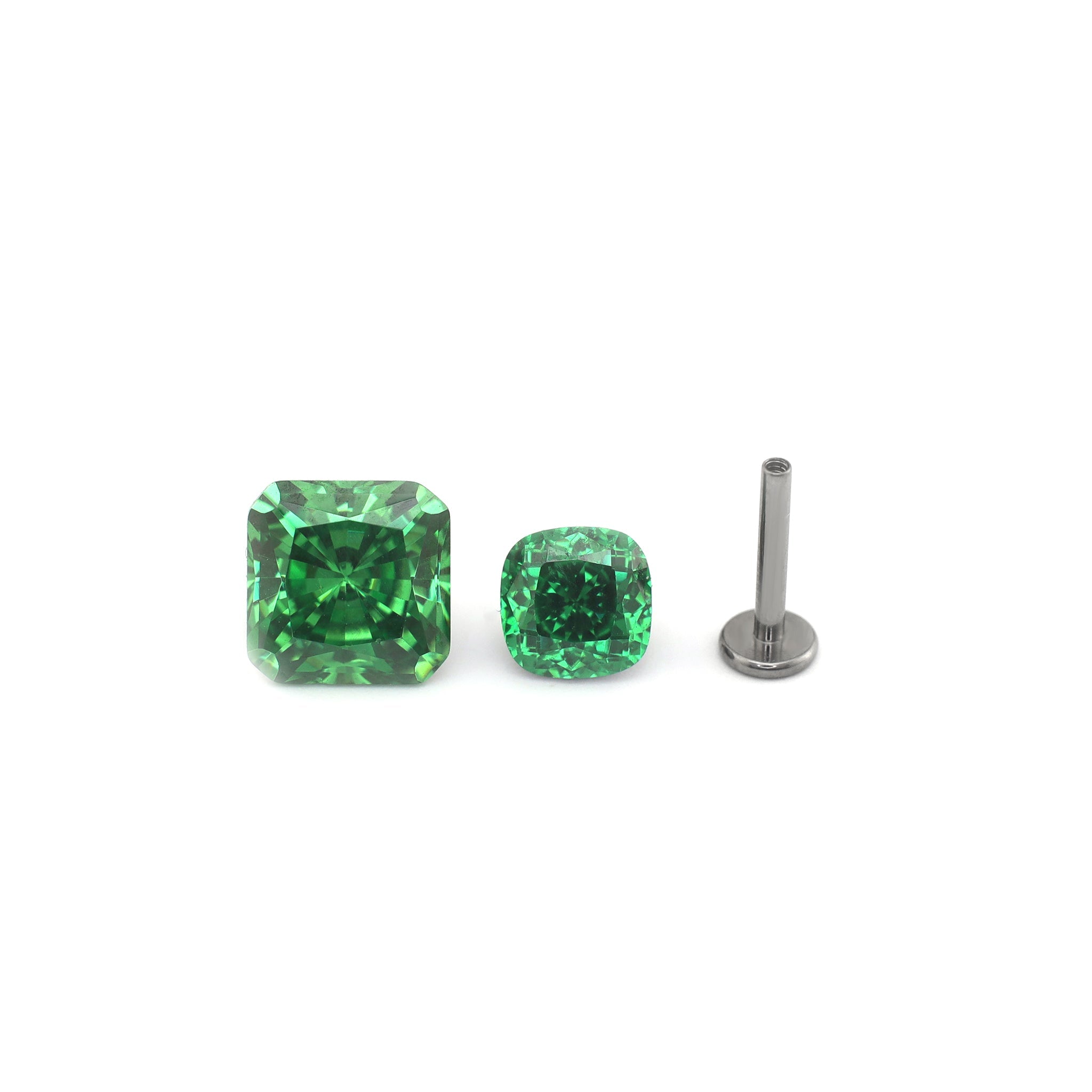 Emerald-Cut Square CZ Internally Threaded Titanium Studs