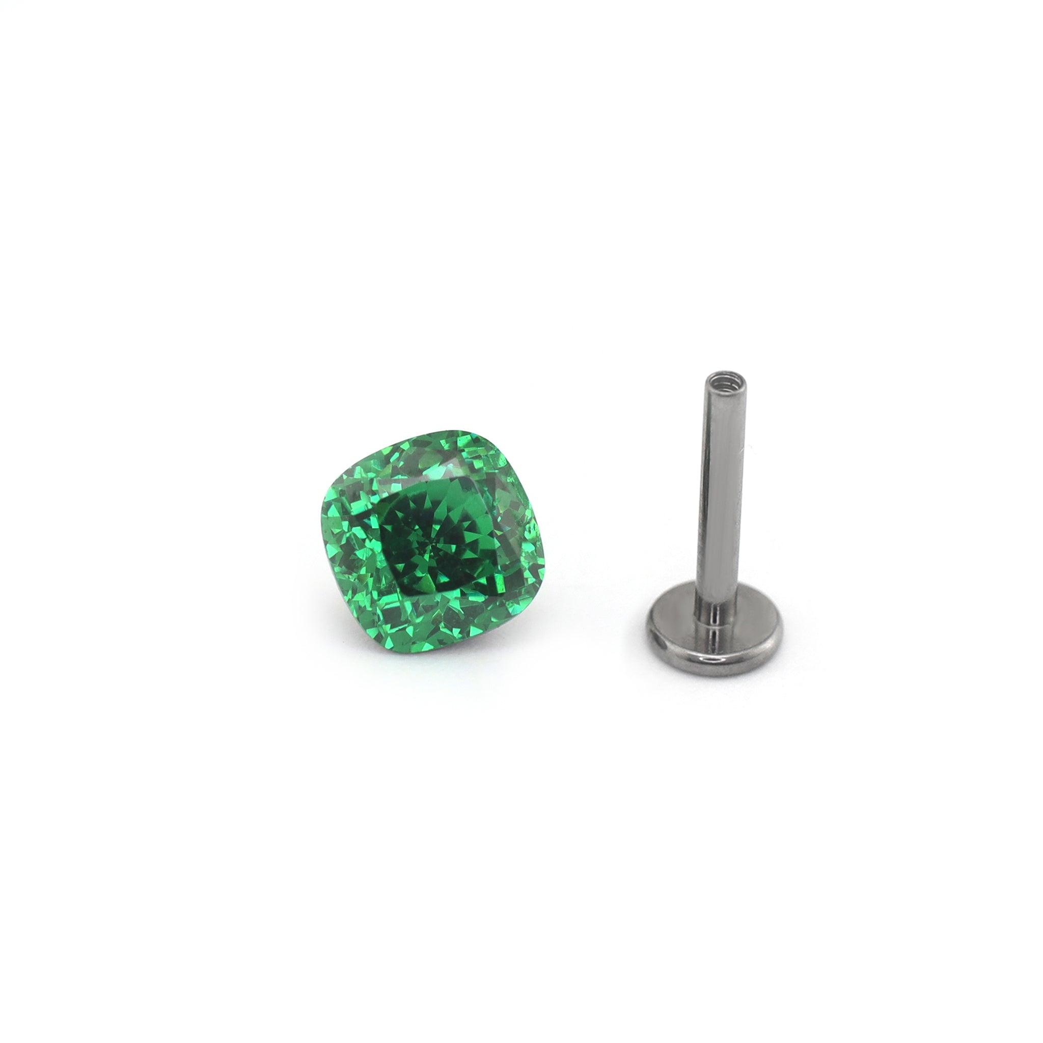 Emerald-Cut Square CZ Internally Threaded Titanium Studs
