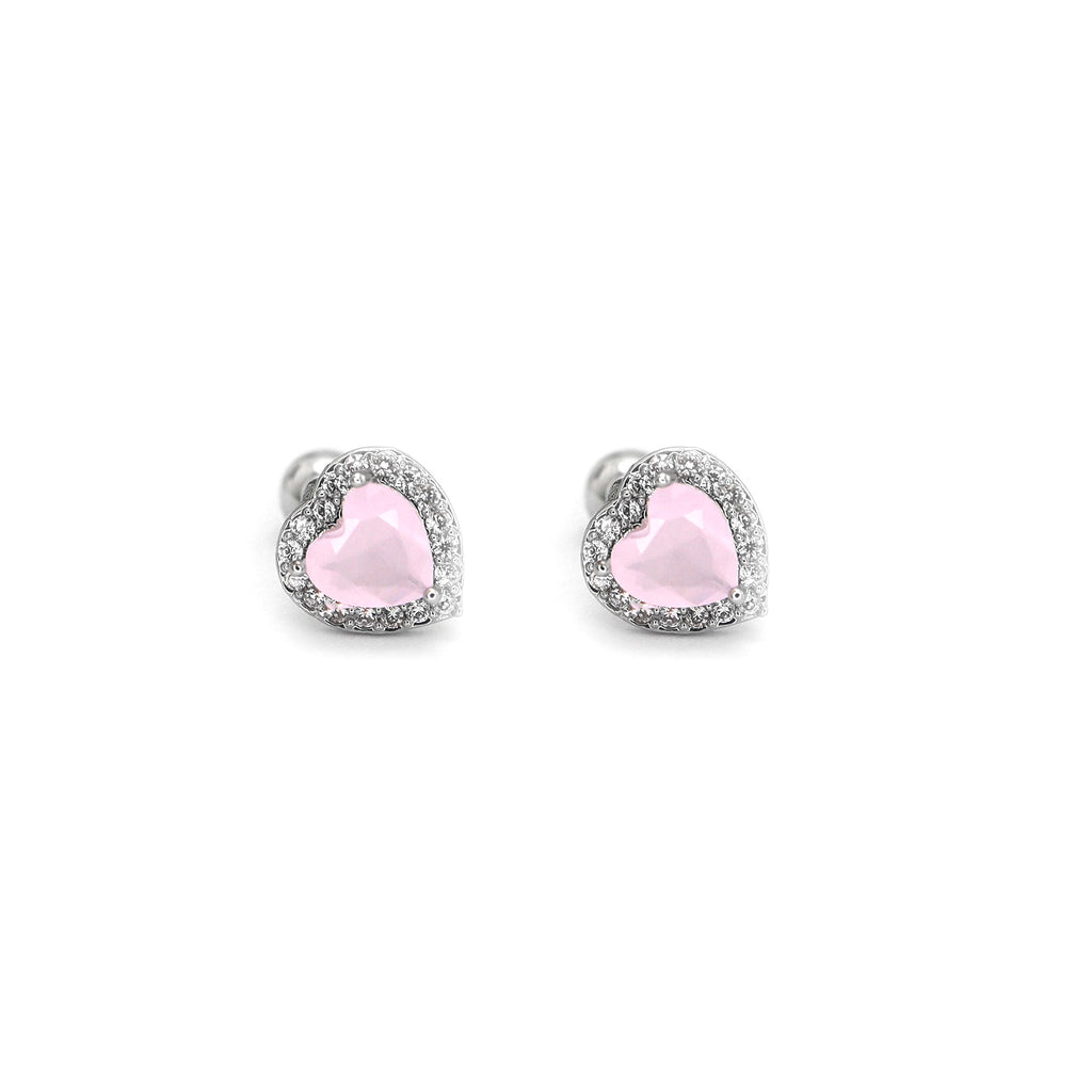 PAIR OF Pink Heart CZ Micro-Pave Thin Gauge Ear Studs