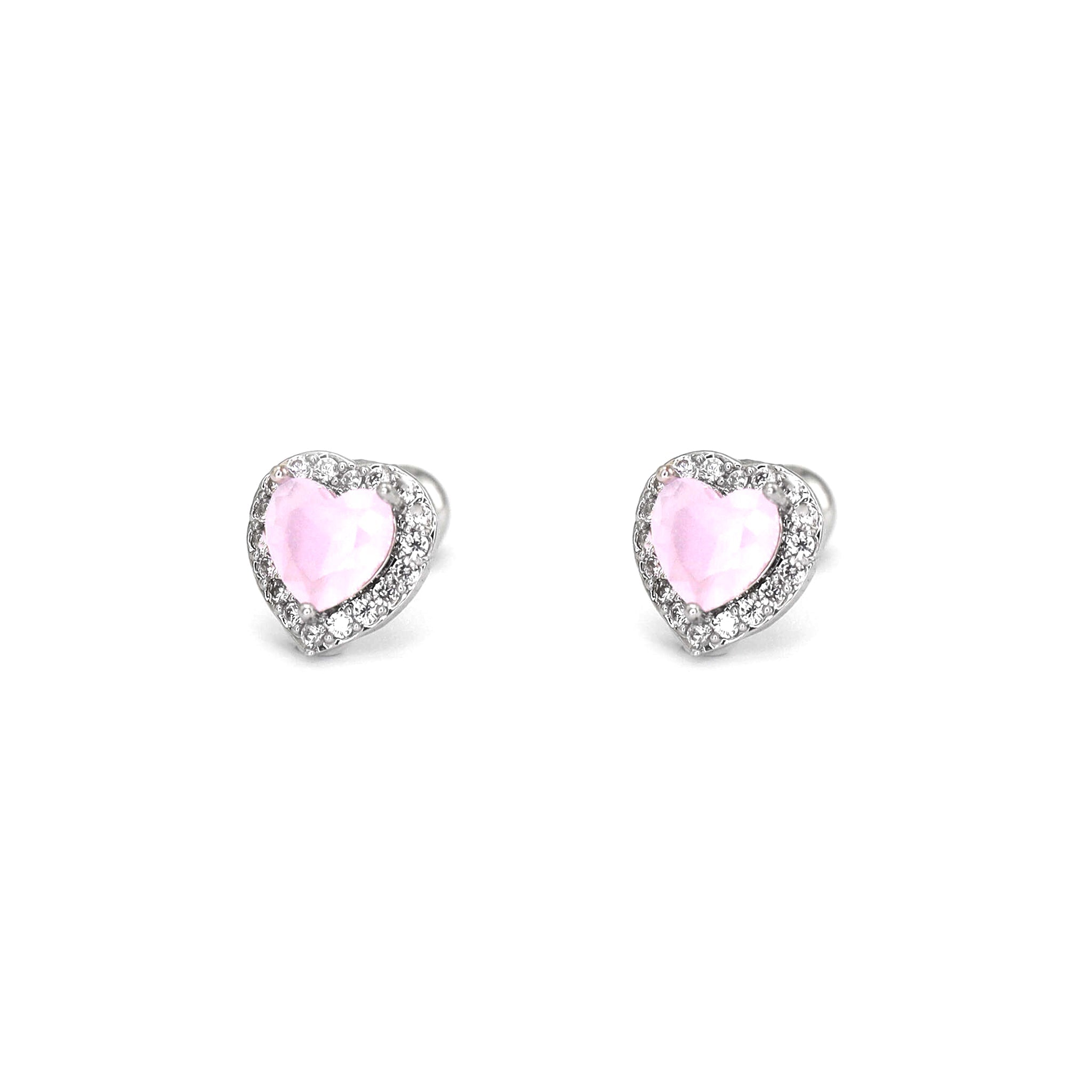 PAIR OF Pink Heart CZ Micro-Pave Thin Gauge Ear Studs