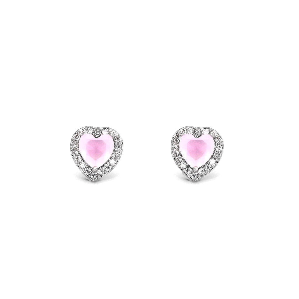 PAIR OF Pink Heart CZ Micro-Pave Thin Gauge Ear Studs