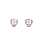 PAIR OF Pink Heart CZ Micro-Pave Thin Gauge Ear Studs