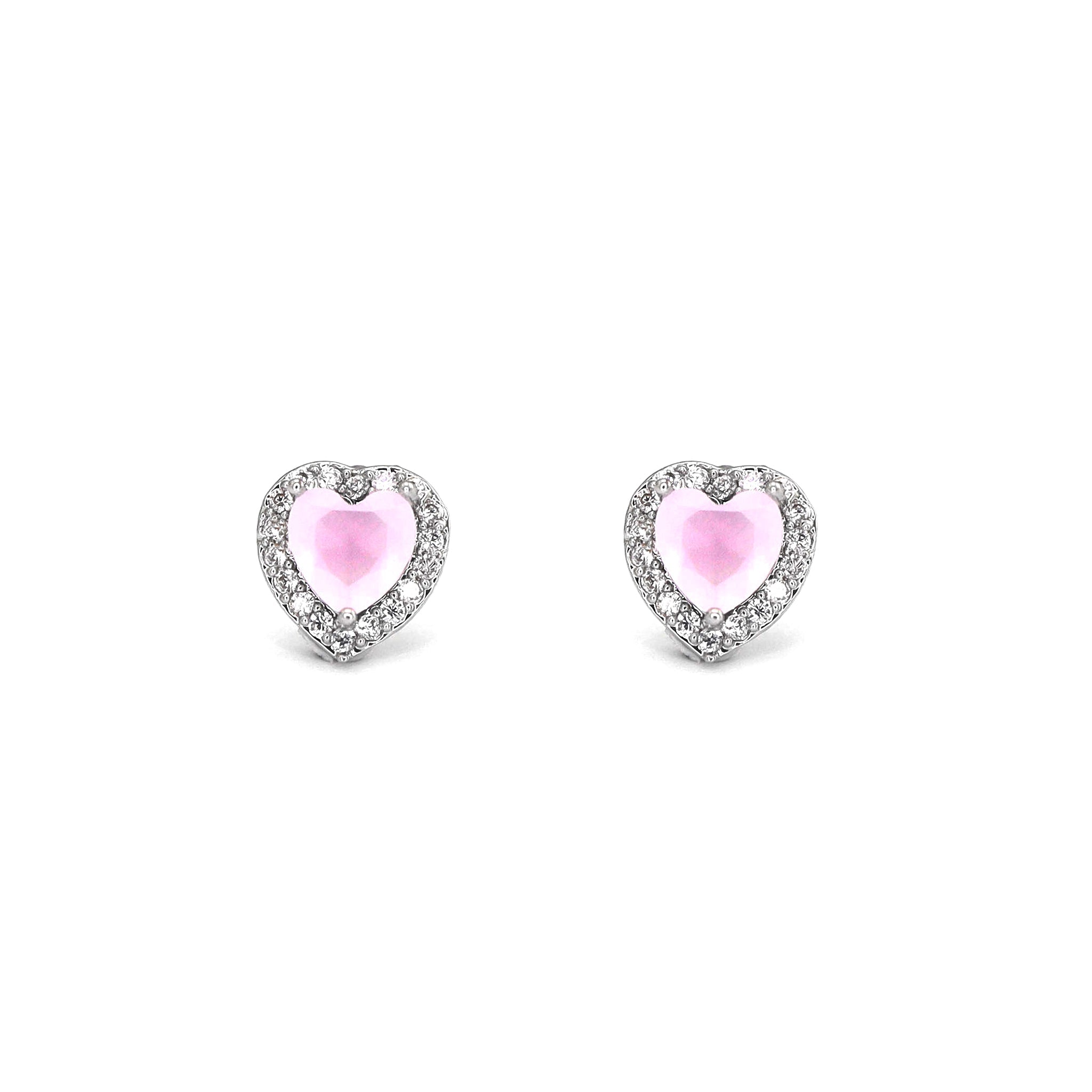 PAIR OF Pink Heart CZ Micro-Pave Thin Gauge Ear Studs